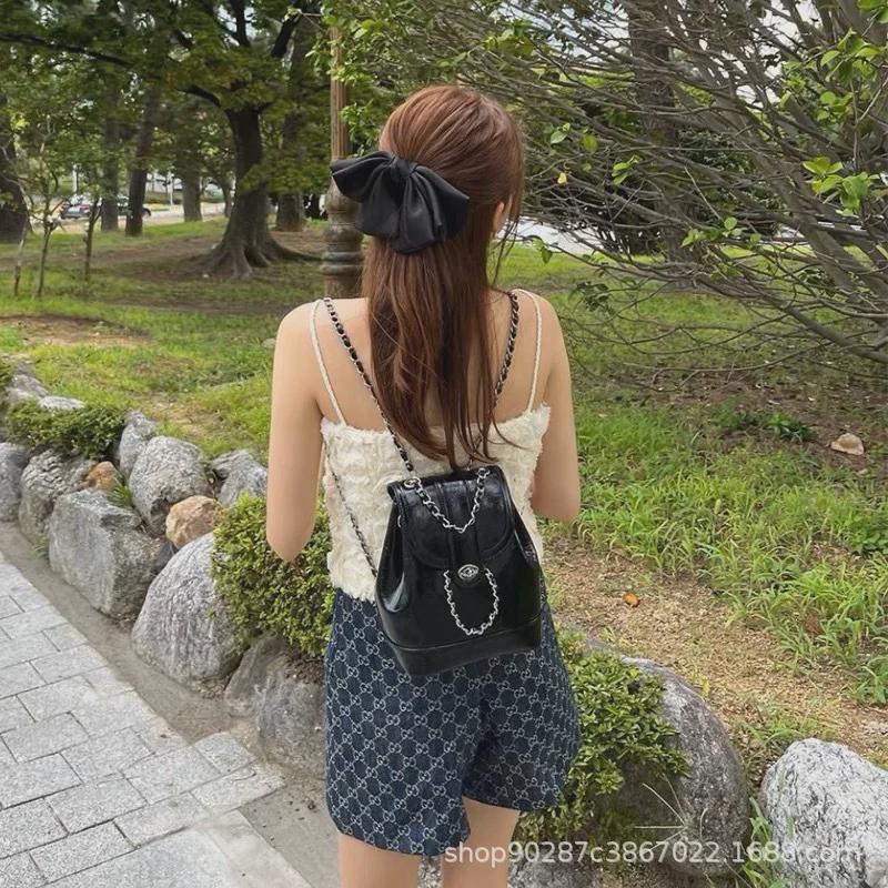 Korean Mini Fragrance-Style Waxed Leather Chain Backpack for Women and Students