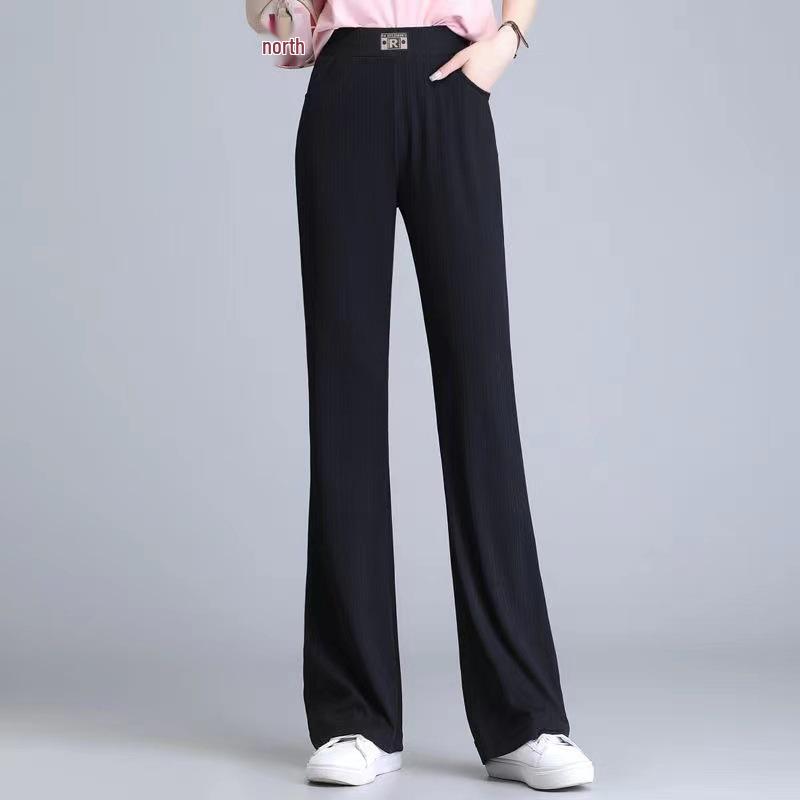 

Женские брюки микро-клеш на весну 2025 года - Тонкие, драпирующиеся, свободные, больших размеров, из ледяного шелка, повседневные, летние брюки, стройнящие 3XL [135-150 lbs]