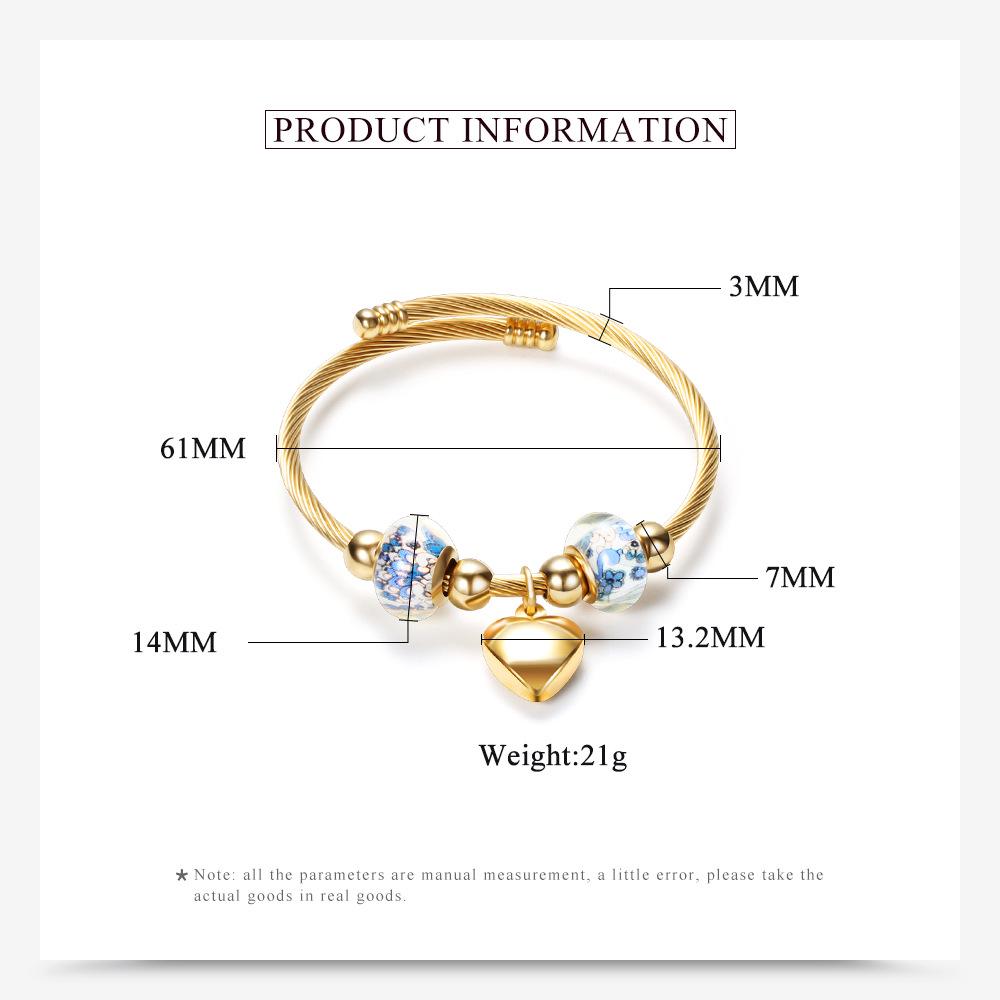 Diy Beaded Bracelet Women's Titanium Steel Bracelet Open Heart Gold Bracelet