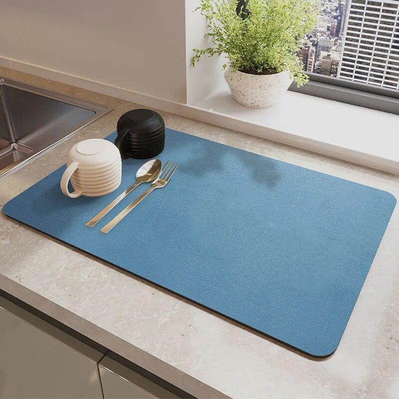 

1 Piece Multi-purpose Absorbent Mat for Kitchen Countertop Cup Drain and Bowl Tray Dryer 30x40cm синий