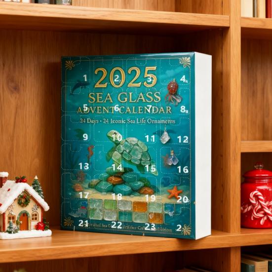 Ocean Life Advent Calendar 24-Day Christmas Countdown Calendar 2D Acrylic Ocean Life Decorations for Kids Adults Festive Gift