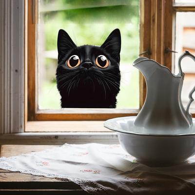 Cartoon Niedliche Kleine Schwarze Katze Balkon Glas Heimverschönerung und Dekoration Elektrostatische Fensteraufkleber