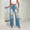 Women's High-Waisted Ripped Jeans - Autumn 2024 Loose Straight Leg Fashion