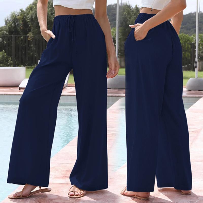 Dámské Elegantní Bavlna Povlečení Jednobarevné Volné Kalhoty Šňůrka široké nohavice Kalhoty s elastickým pasem