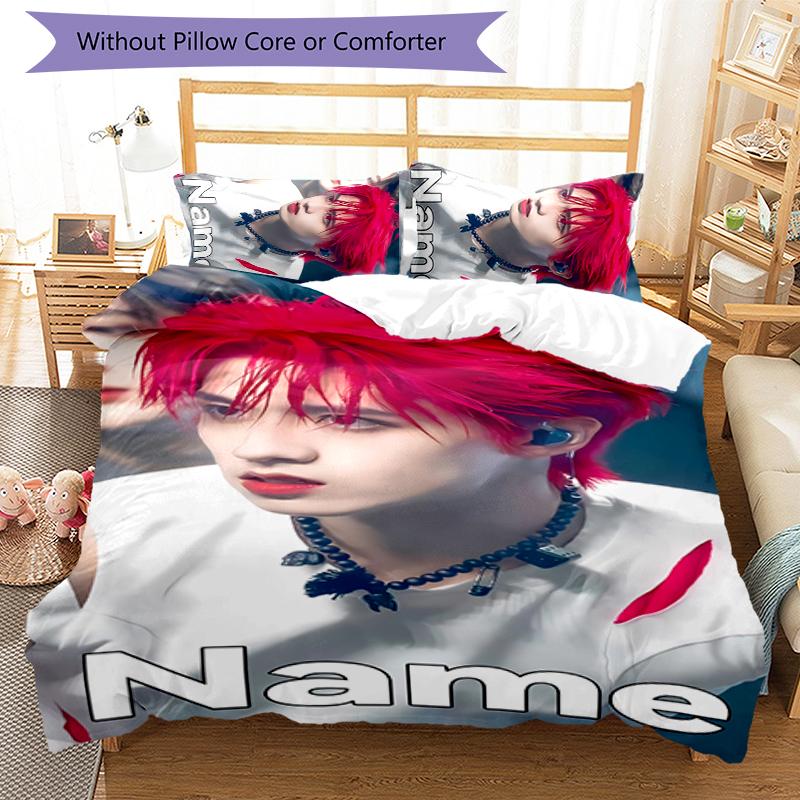 3pcs Custom Name TOP lands boy group Zhu Zhixin Bedding Set Duvet Cover Closure Includes 1 Duvet Cover & 2 Pillowcases for All Seasons Bedroom Decor