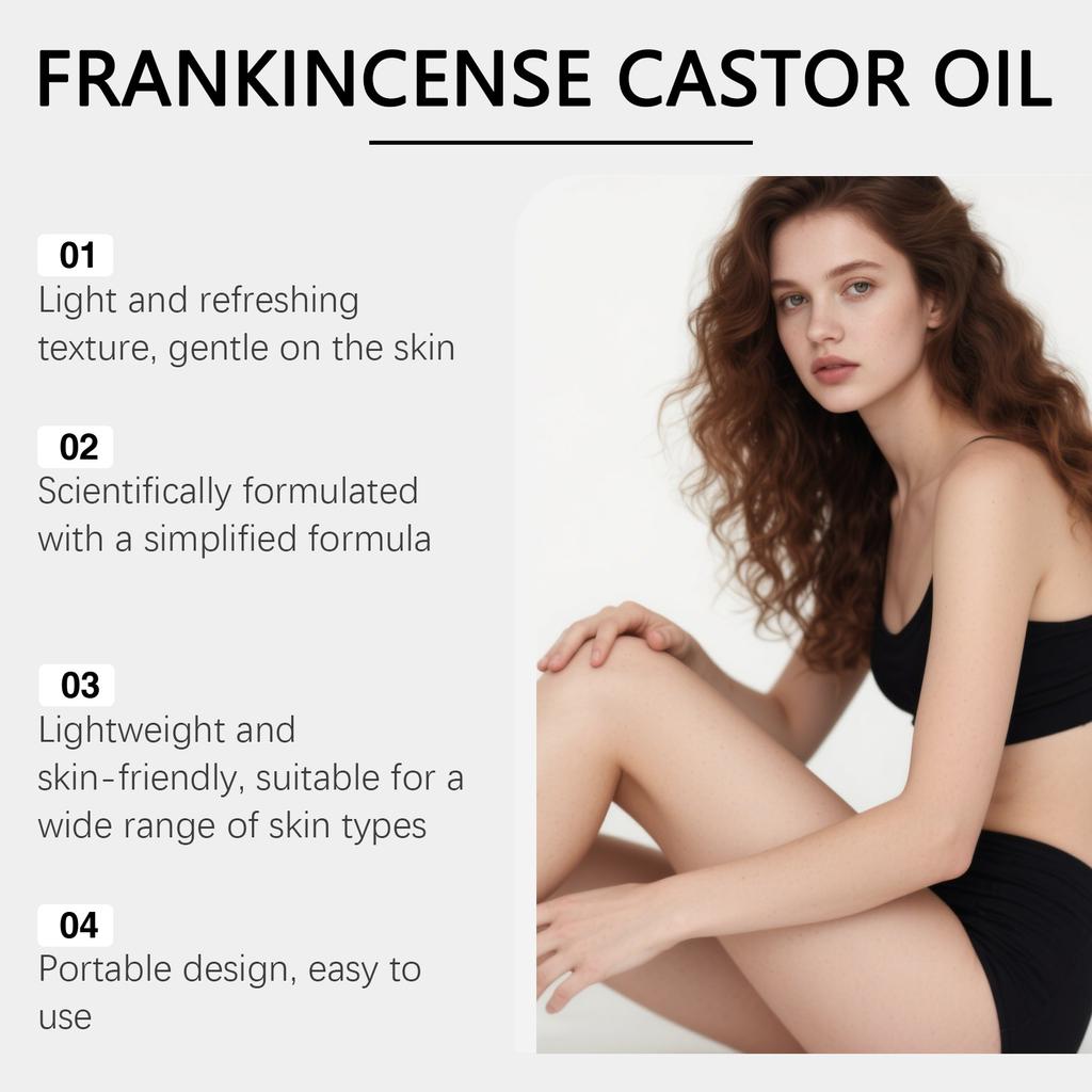 Viareline Frankincense Castor Oil Roll-On Moisturizing Body Skin Daily Massage Care Roller Bottle Gentle Formula 25ml