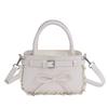 Lace edge portable small square bag women's new trendy fashion simple versatile shoulder bag commuter messenger bag