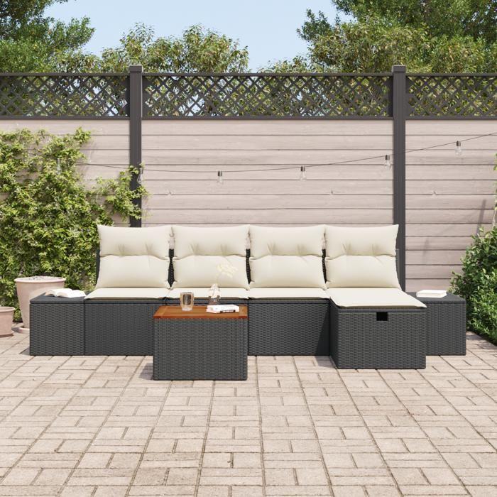 VidaXL Ensemble de canapé de jardin de 6 pièces avec coussins en poly rattan noir 3360918