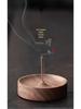 Zen Round North American Walnut Incense Holder with Agarwood Incense Sticks - Chinese Style Solid Wood Household Burner