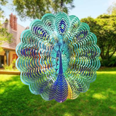 3D-Schmetterlings-Windspiel, Dekoration mit Haken, für drinnen und draußen, Garten, Hof, Veranda, Edelstahl, bunter Pfau