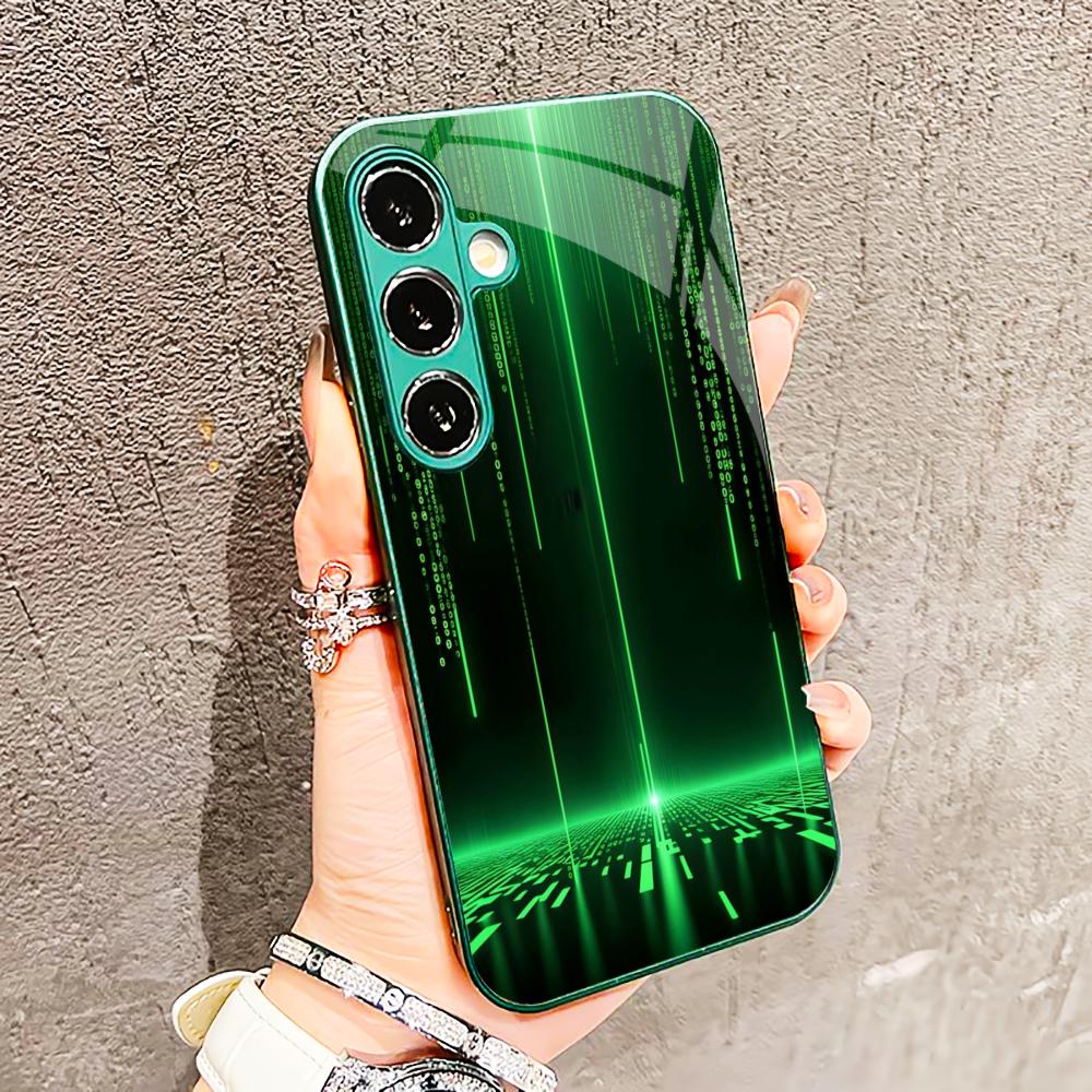Man Programmer code PhoneCase Glass PhoneCase for Samsung Galaxy S26 S25 S24 S23 S22 S21 FE Ultra Plus green Exquisite Business