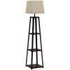 Floor Lamp In Metal and MDF with 3 Shelves with Fabric Shade, Diameter 42x166 Cm, Black and Beige