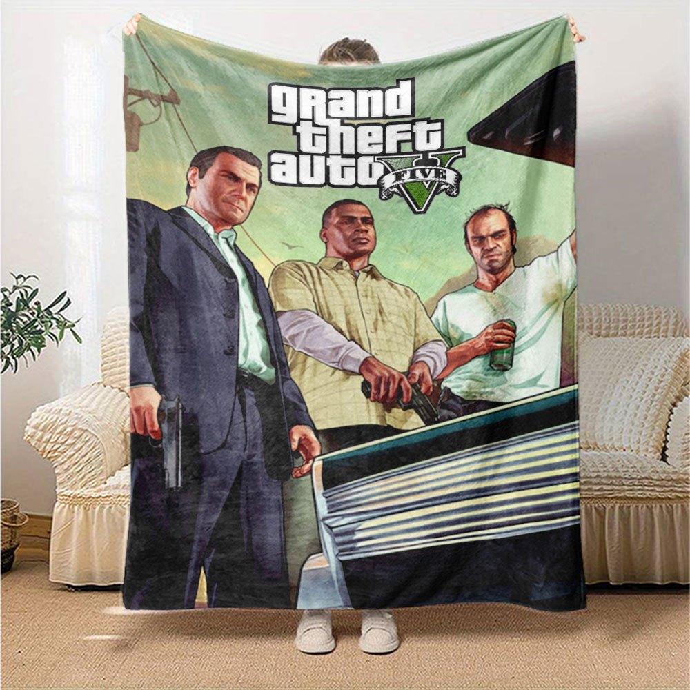 1pc Grand Theft Auto Soft Flannel Blanket with Designer Print A cozy blanket for all seasons, perfect for the couch, bed, office