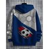 Boys' fashionable 3D printed football pattern, comfortable and versatile long sleeved hooded top for children