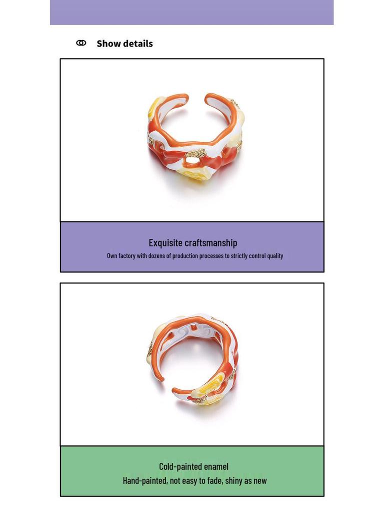 YOK Dopamine Style Color Block Fluid Shape Handmade Drip Oil Ring - Women's Jewelry