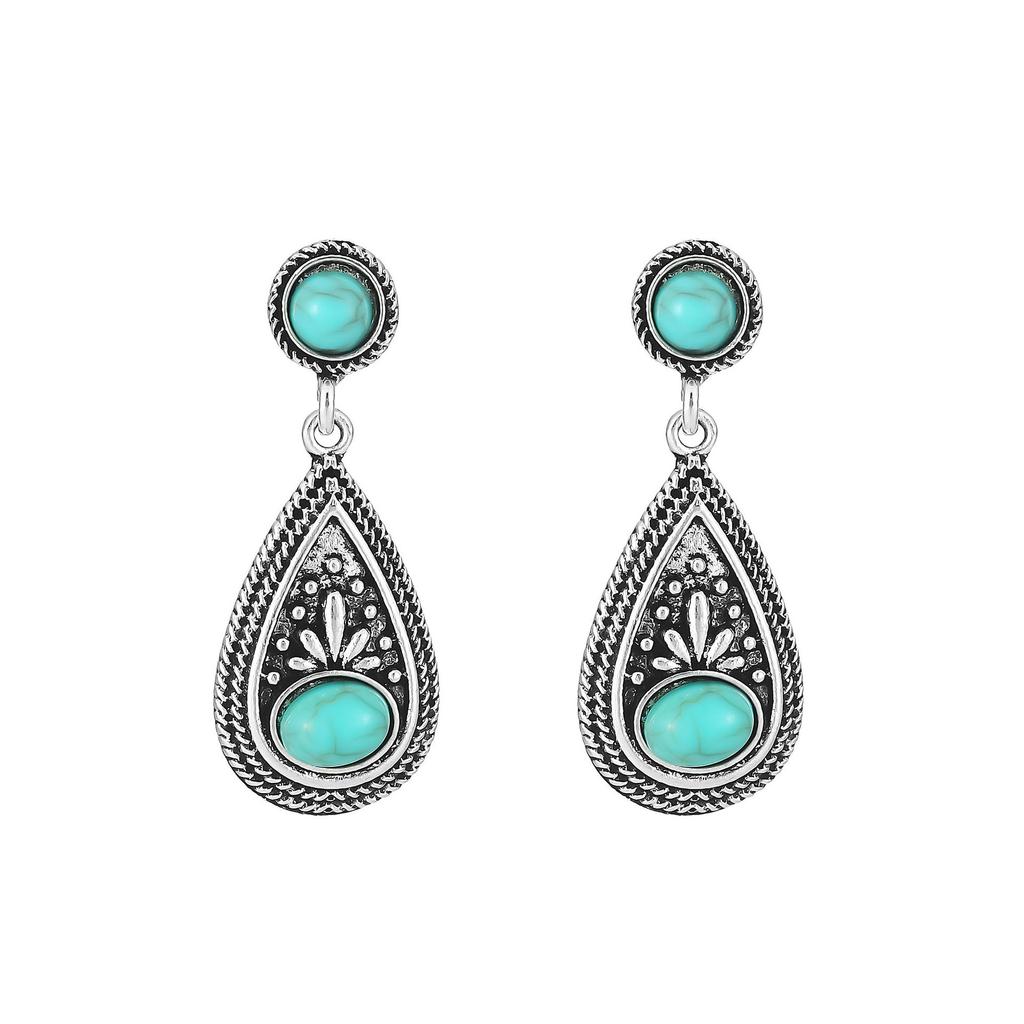 Exaggerated Earrings, Vintage Oval Turquoise Drop-Shaped Hollow Earrings, Earrings, Accessories