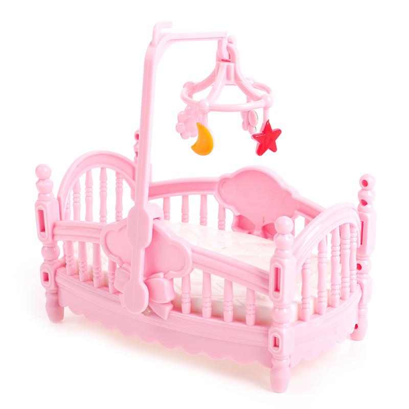 Miniature Crib Bed And Wooden Horse For Children Girls Gift Doll House Decor