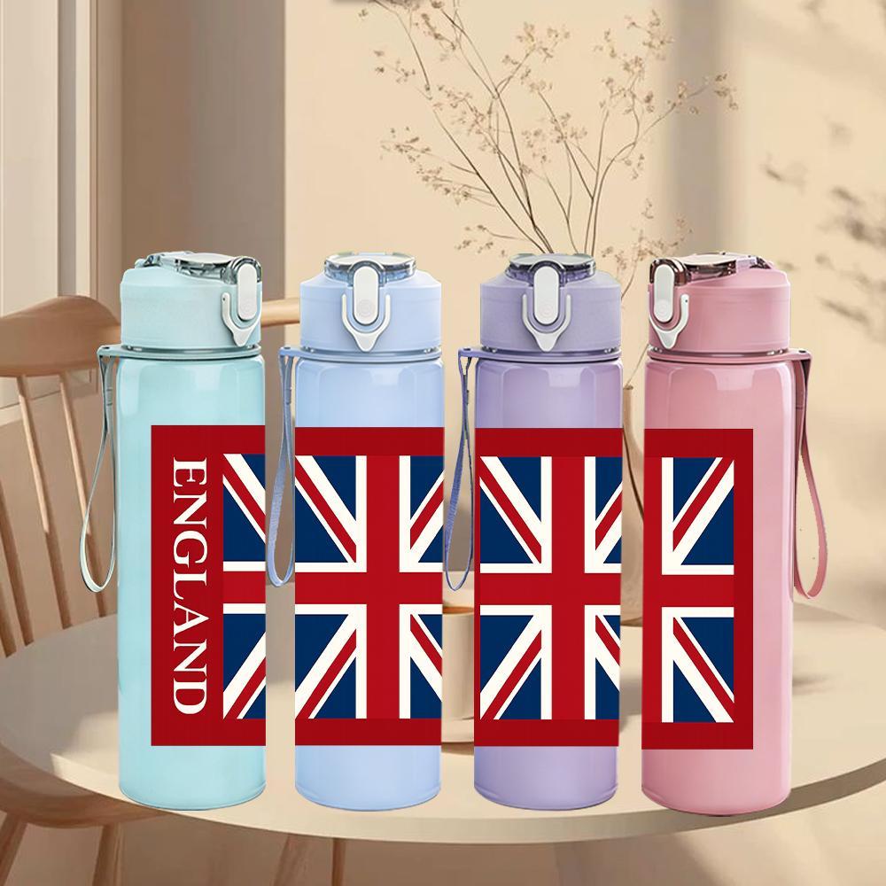 1PC England Union Jack Flag 750ml Color Plastic Sports Water Bottle Leakproof Flip Straw Lid For Sports Office Home Use