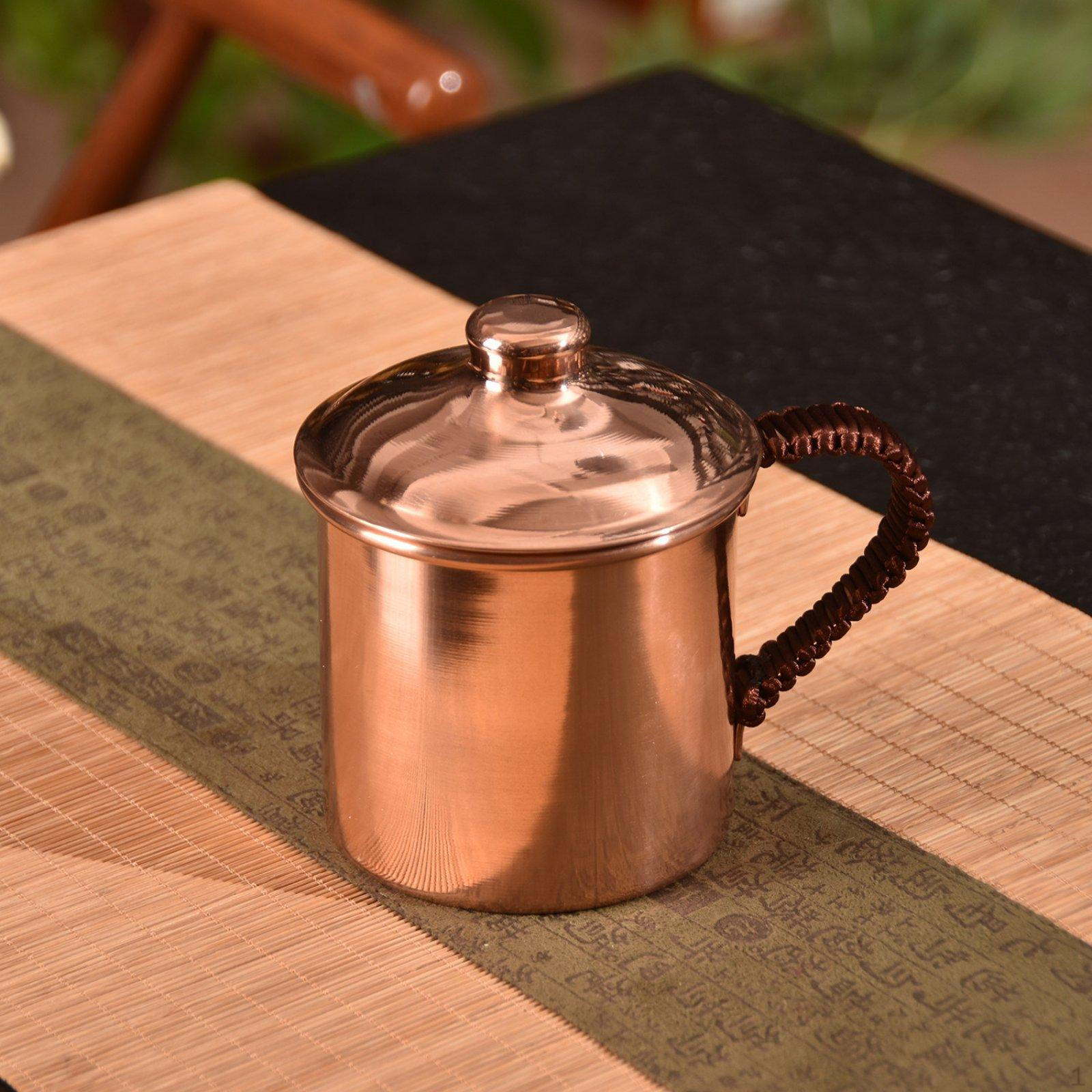 Vintage Design Beer Mug Thickened Handmade Copper Teacup AntiScald Handle Cup with Lid for