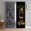 Set Of 2 Modern King Queen Black Text Gold Crown Curtains Abstract Art Design Living Room Decor Curtain For Made Polyester