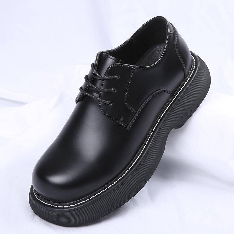 

Туфли дерби мужские кожаные на платформе увеличивающие рост осенние дышащие повседневные кожаные туфли мужские модные черные британские туфли с большой головой 44