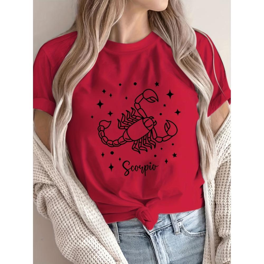 Women's Scorpio Zodiac Sign Grey Short Sleeve Round Neck Blouse with Scorpio Symbol Astrological