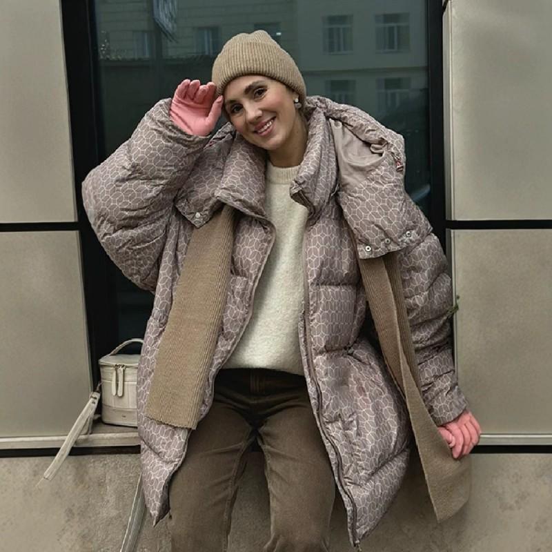 2025 Womens Long Hooded Quilted Puffer Coat Winter Warm Thick Printed Casual Streetwear