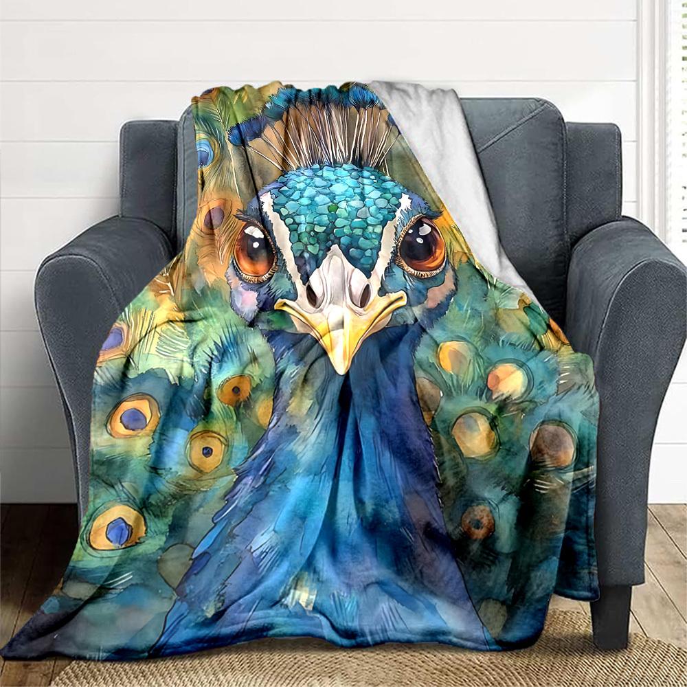 1pc Peacock Illustration Blanket Lightweight Blanket Throw Blanket For Sofa, Bed, Travel, Camping, Livingroom, Office yy251010037