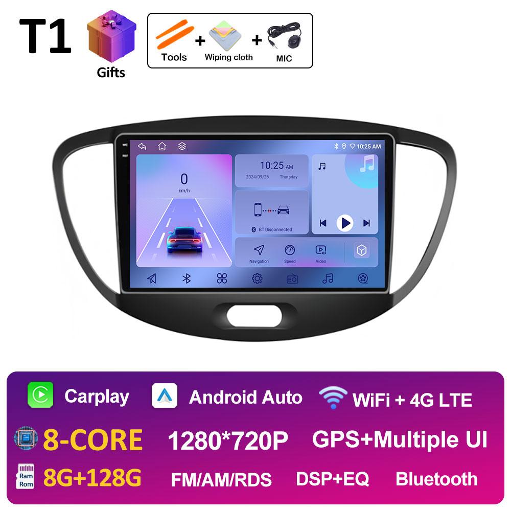 For Hyundai I10 2007 2008 2009 2010 - 2013 Android 14 Wireless Carplay GPS Navigation QLED IPS Screen Bluetooth WIFI Accessories