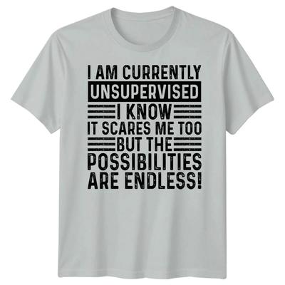 I Am Currently Unsupervised Sarcastic Quote Humor Mens Womens Graphic Tee