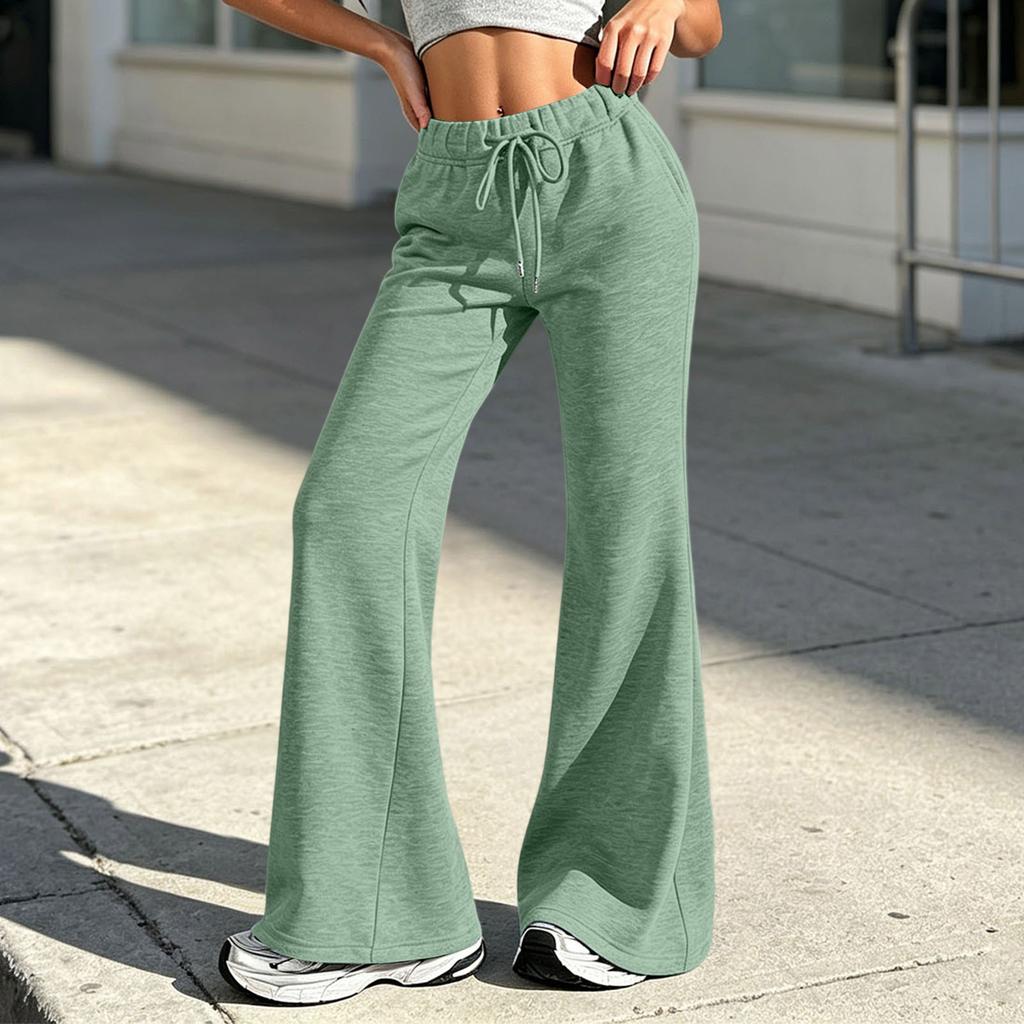 Women's Loose Fit Flared Sweatpants with Drawstring Waist, Casual Color Pants for Everyday Wear
