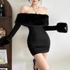 Damen Farbe Block Ein-Schulter Bodycon Kleid Herbst/Winter 2025