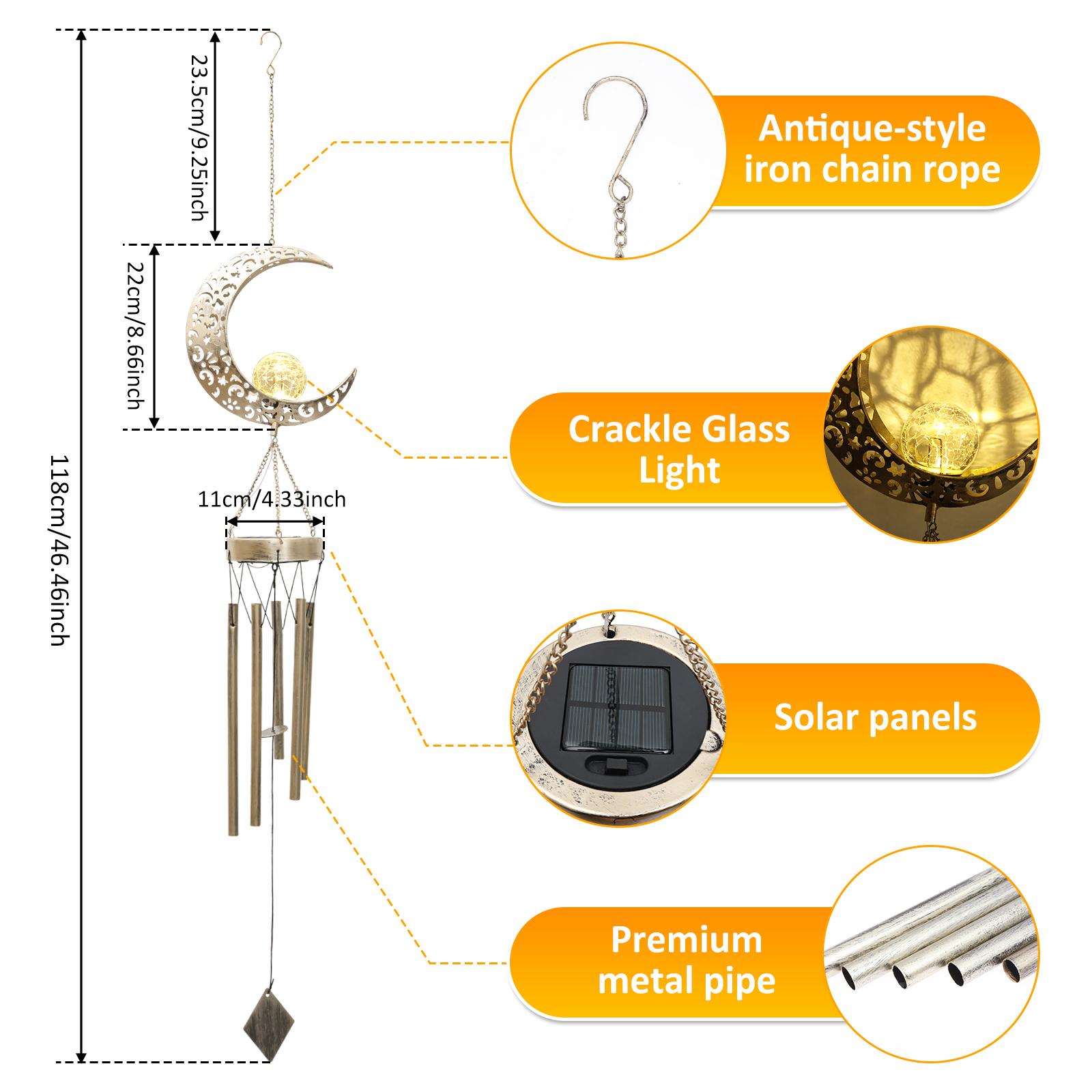 

Metal Wind Chimes Moon Solar Light Wind Chime Outside Hanging Yard Decor Bells for Home Balcony Wedding Party Decoration Gifts