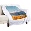 Vintage Mount Hood from Columbia River Gorge with Sunflowers Throw Blanket Softest Blankets Ands Winter Beds Retros Blankets