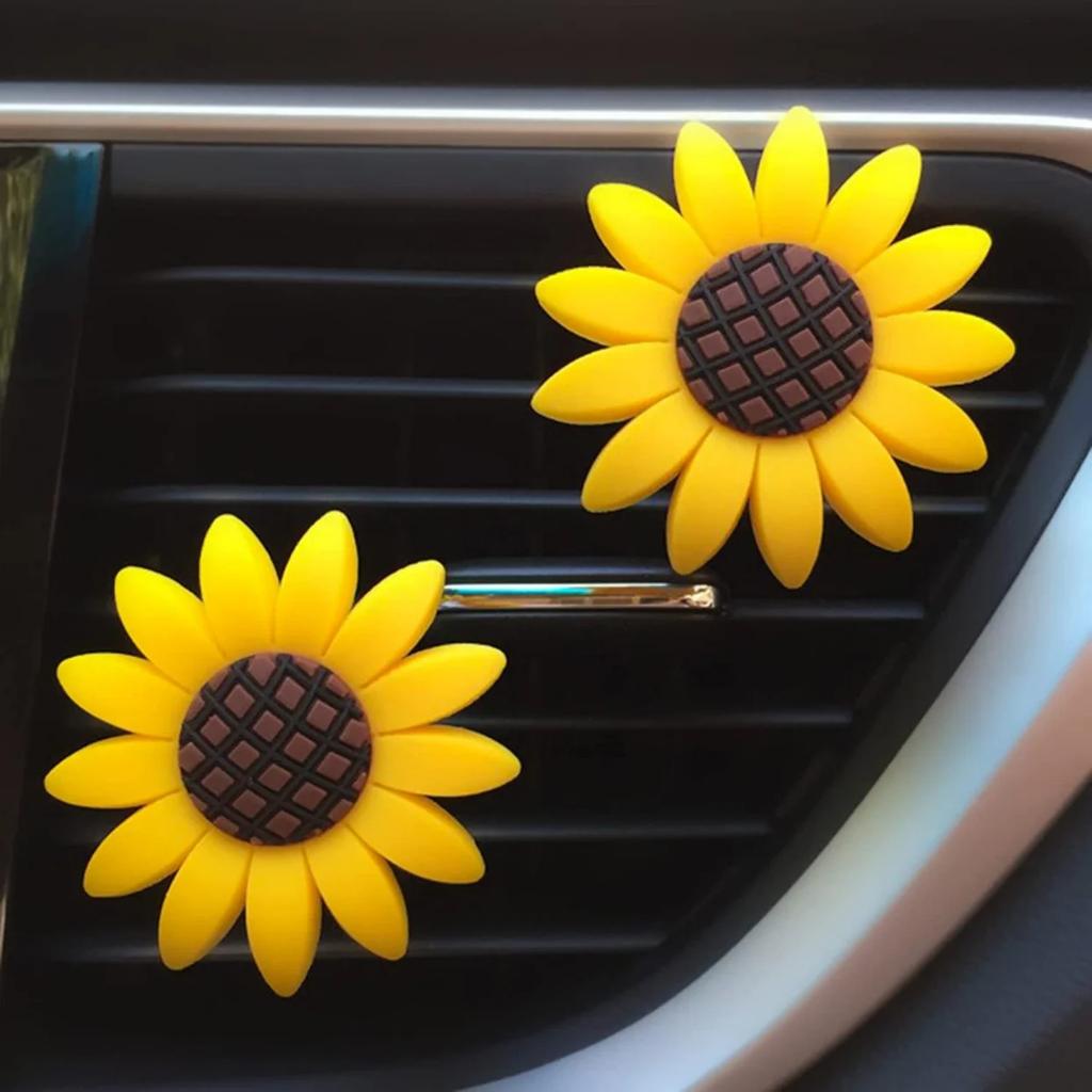 2Pcs Cute Sunflower Car Decoration Air Freshener Accessories for Women Interior Vent Clip.
