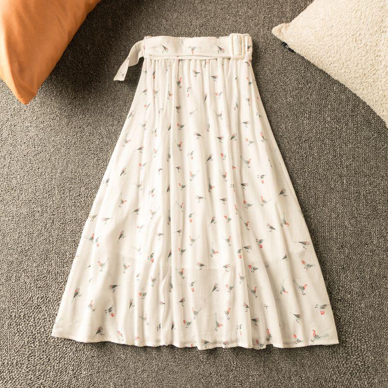 

Весна и Осень Экспортный K-стиль Новая Простая Универсальная Антивозрастная Повседневная Модная Юбка на Резинке Little Bird with white background 55