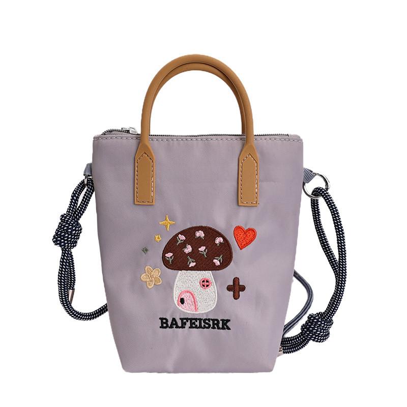 Cute Cartoon Print Small Bucket Bag With Zipper Closure For Daily Use