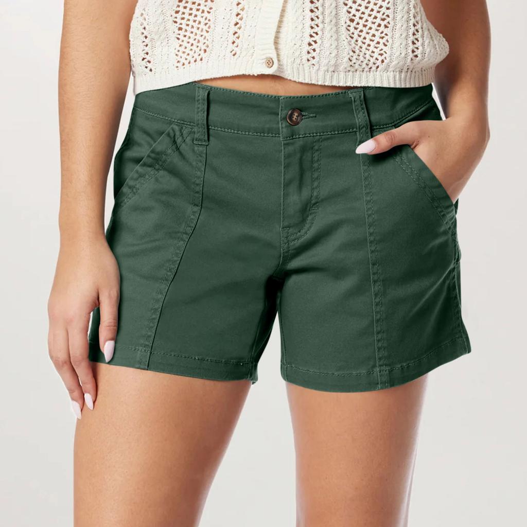 Women's Soft Stretch Twill Short Side Pockets Soft Feel No Button & No Zipper Flattering Fit