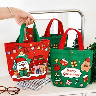 Christmas Eve Tote Cute Cartoon Santa Claus Bag Elk Tote Canvas Bag High-Quality New Year Handbag For Gift Wrapping Christmas