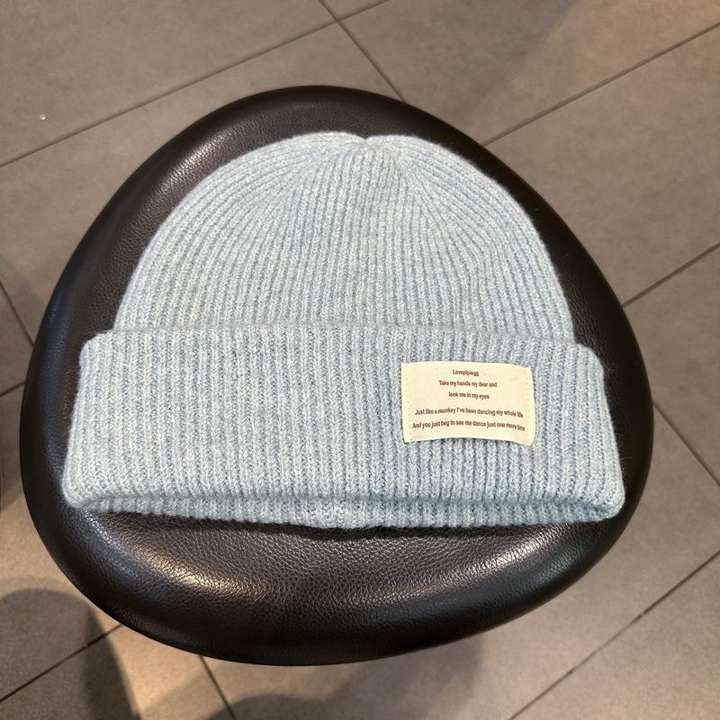 Knitted Hat for Women In Autumn and Winter Korean Ins Style Fashion Letter Label Wool Blended Thick Warm and Cold Pullover Hat