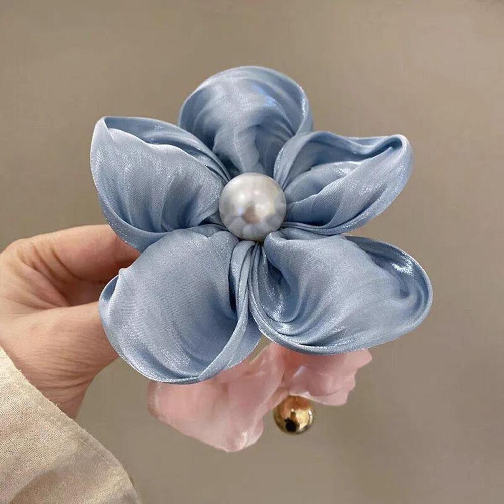 Elegantes Perlen Strass Blume Haarband Organza Stretch Scrunchies Für Frauen Mädchen Haarschmuck Kopfschmuck Pferdeschwanzhalter