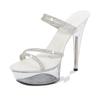 Fashion 34-43 size sexy high heels 13CM15CM thin heel waterproof platform sandals transparent crystal shoes wedding shoes women slippers