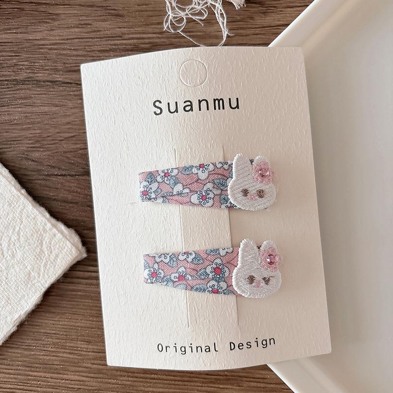 Korean Sweet Versatile Fabric Plaid Children's Bangs Bb Clip Girls Embroidery Cute Cherry Headwear Girls Kids Hair Accessories