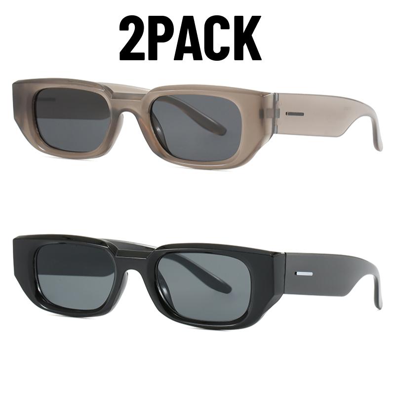 2PACK New Men Vintage Rectangle White Frame Sunglasses Fashion Retro Brand Designer Glasses UV400 Shades Eyewear Women Goggles