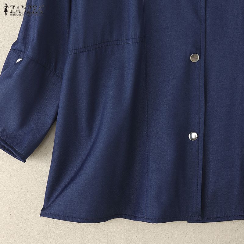 ZANZEA Women Casual Round Neck Loose 3/4 Sleeve Plain Blouse