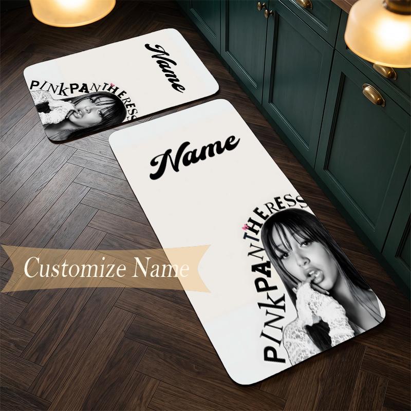 Pinkpantheress (1) Customize Name Flannel Kitchen Mat Soft Non-Slip Kitchen Floor Runner Rug for Home Kitchen Decor