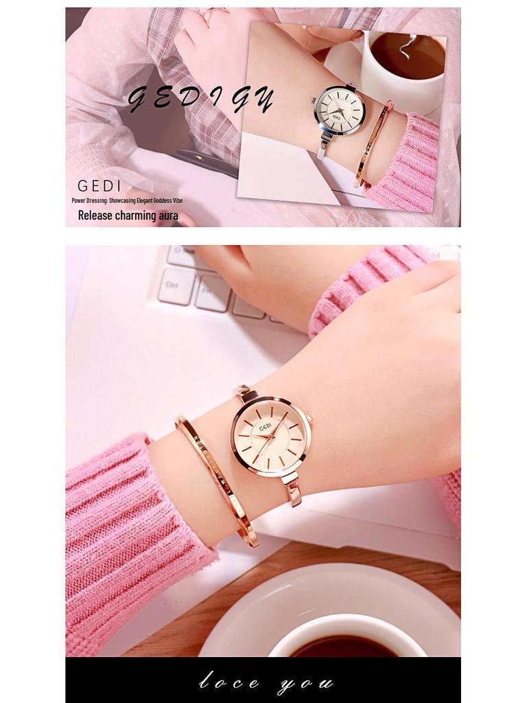 Gedi Women's Luminous Waterproof Bracelet Watch - Large Dial, Simple & Exquisite Design