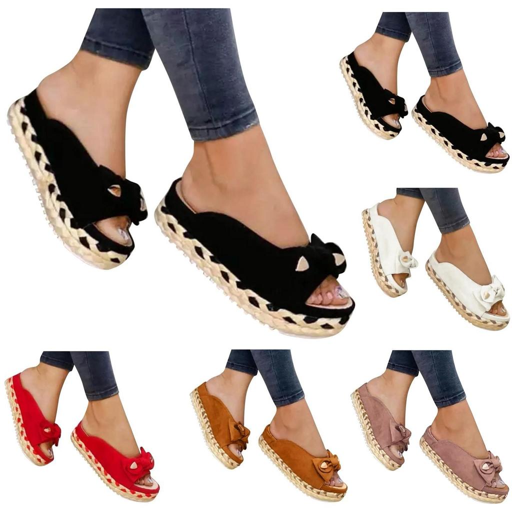 Sommer damesko Tykksålede fiskemunnsko Uformelle damesko med sløyfe