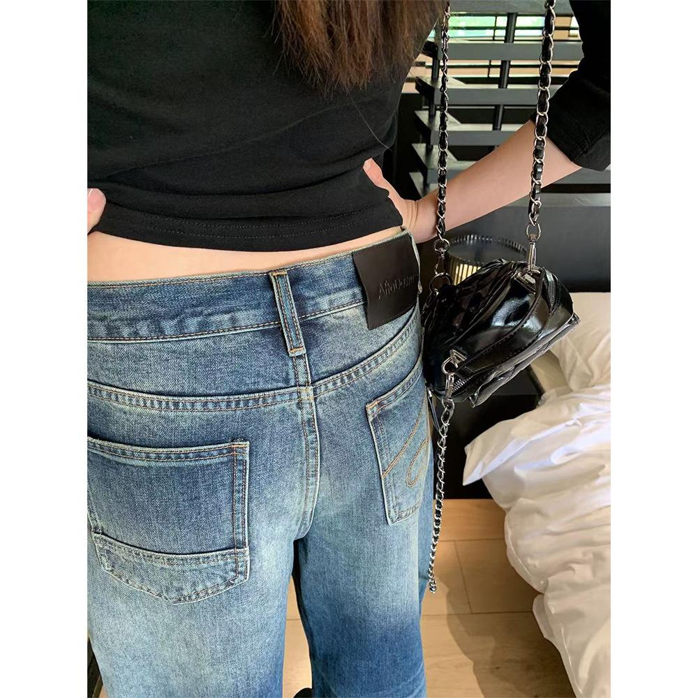 Autumn American Personality Grab Jeans Women's Design Sense Split Pocket Wide Leg Pants