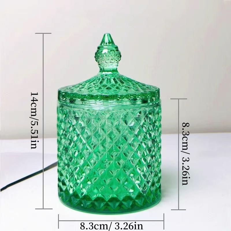 European Multicolor Crystal Glass Storage Jar,Candy Glass Jar with Lid Aromatherapy Candlestick Swab Container Home Decoration